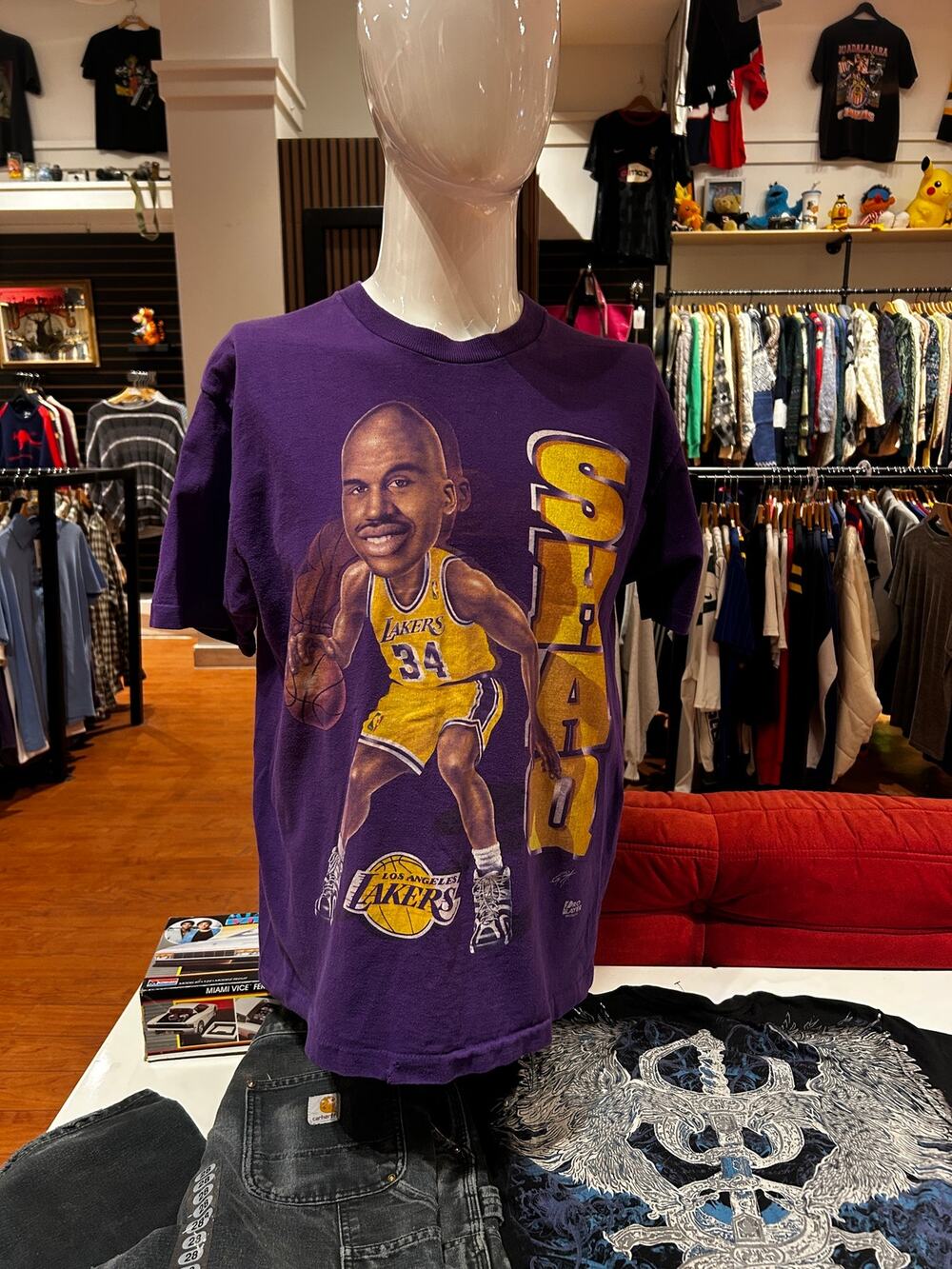 Vintage 90s SHAQ O Neal LA Lakers Purple Basketball Tee Size Large